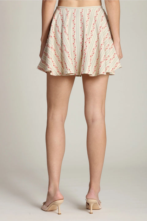 Floral Stripe Cotton Flared Mini Skirt