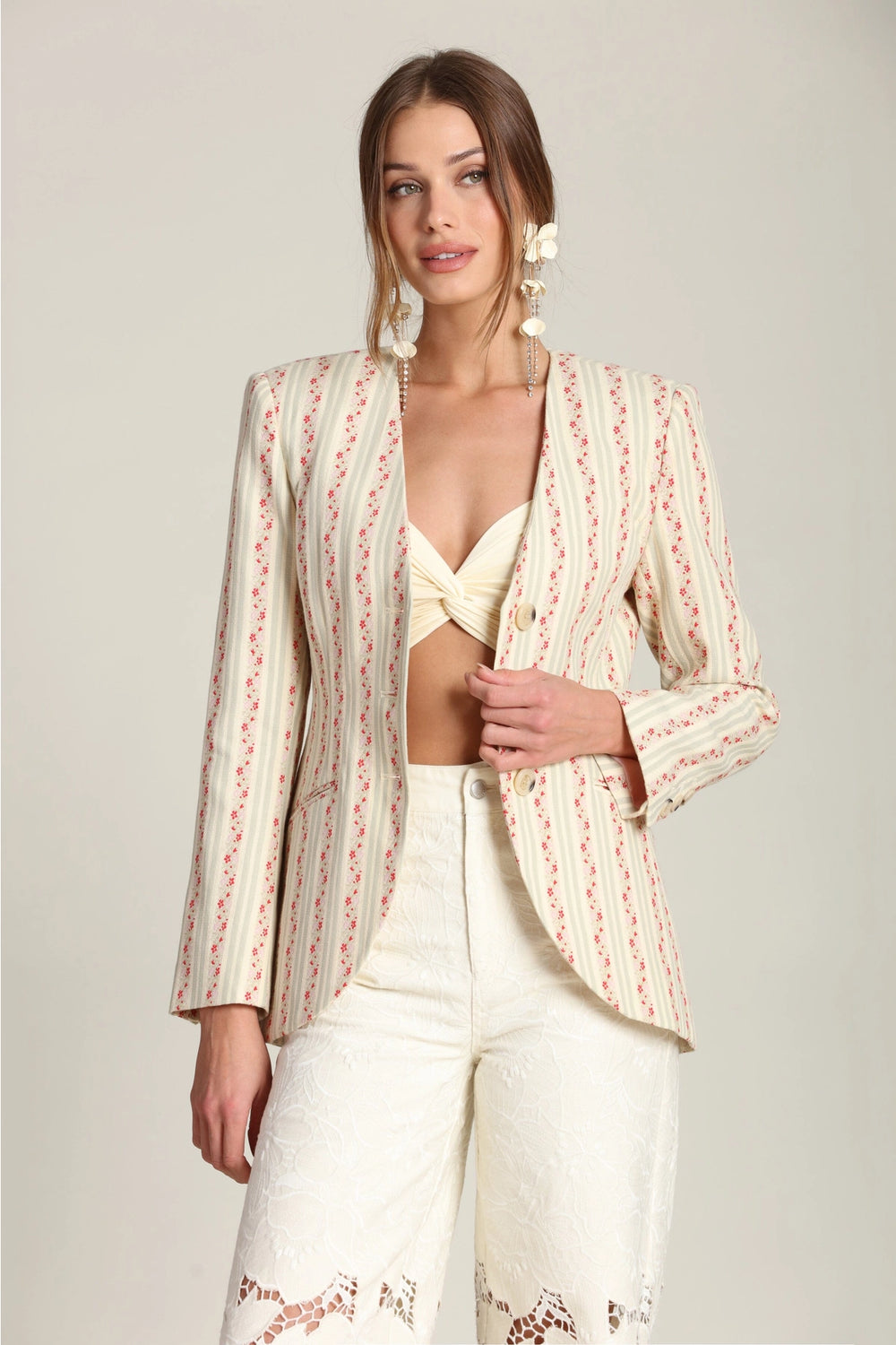 Floral Stripe Linen Blend Blazer