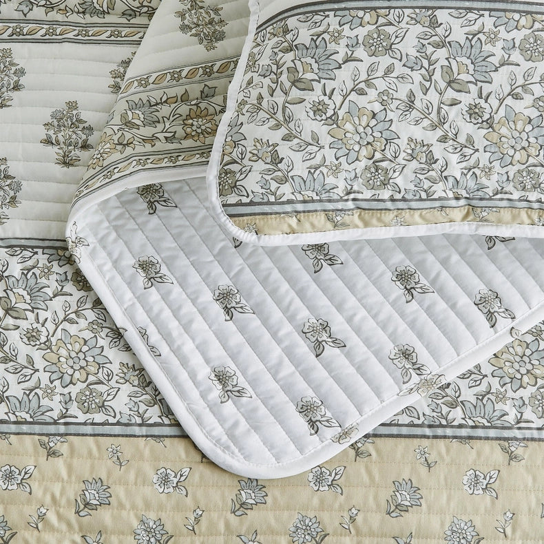 Floral Striped Microfiber Quilt Set | Hermine Collection By Great Bay Home Vintage Floral Stripe - Beige-Set-BH Collective-Twin / Twin XL-Vintage Floral Stripe - Beige-Urbanheer