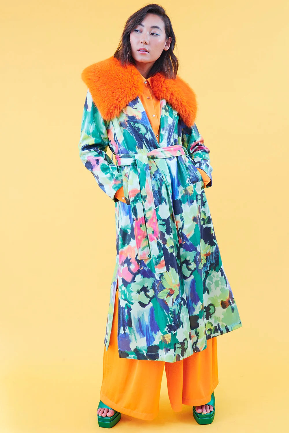 Floral Tencel Blend Eco Leather Trench Coat-Faux Leather Coats-Buy Me Fur Ltd-S-M-Multicolor-Faux Leather-Urbanheer