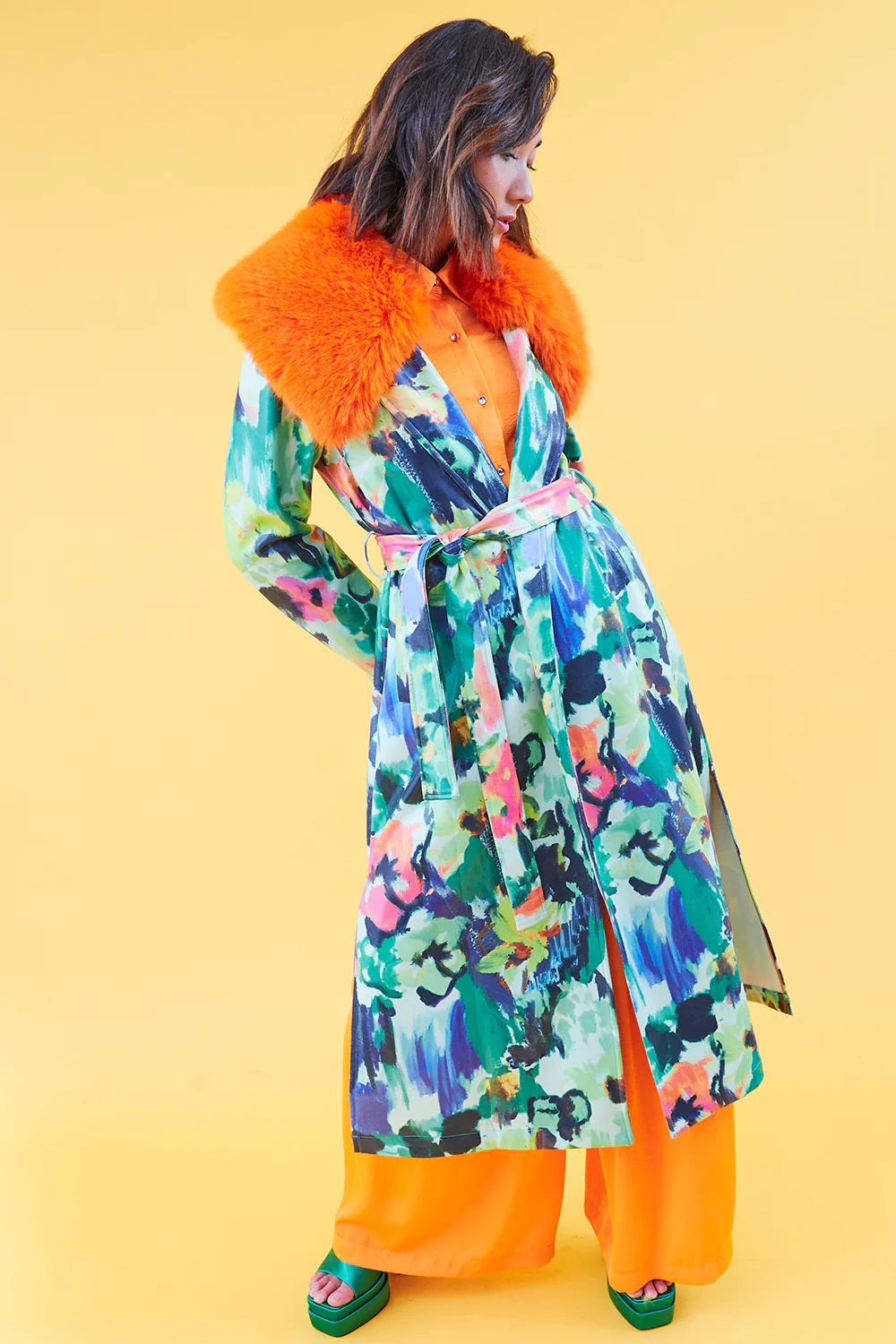 Floral Tencel Blend Eco Leather Trench Coat-Faux Leather Coats-Buy Me Fur Ltd-S-M-Multicolor-Faux Leather-Urbanheer