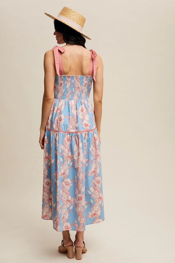 Floral Tiered Midi Dress Light Blue-Dress-Listicle-S-Light Blue-Urbanheer