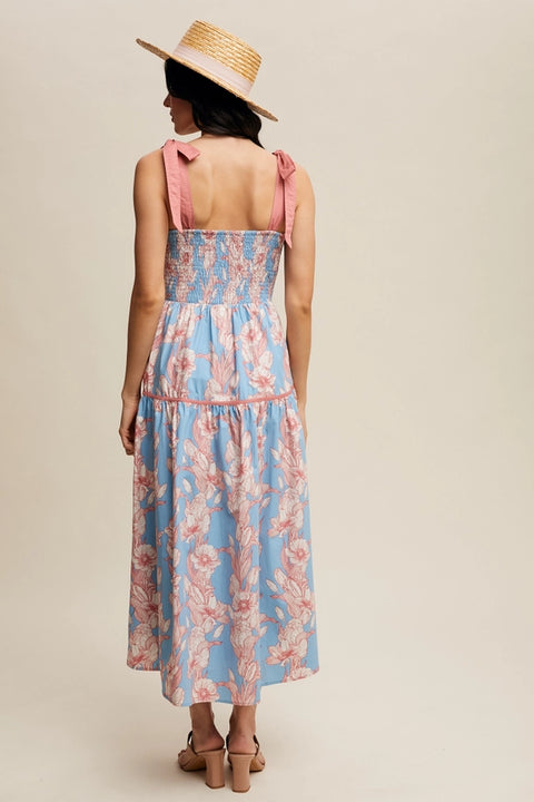 Floral Tiered Midi Dress Light Blue-Dress-Listicle-S-Light Blue-Urbanheer
