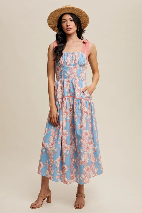 Floral Tiered Midi Dress Light Blue-Dress-Listicle-S-Light Blue-Urbanheer