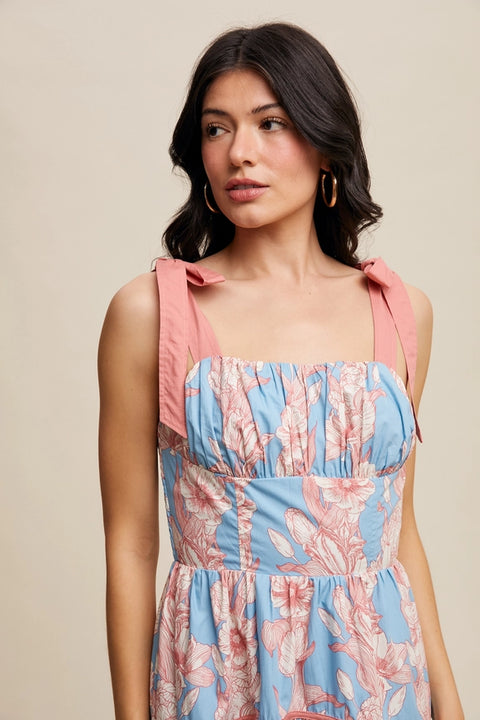 Floral Tiered Midi Dress Light Blue-Dress-Listicle-S-Light Blue-Urbanheer
