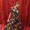 Floral Velvet Splice Shirred Waist Midi Dress-Dress-Blu Pepper-S-BLACK MULTI-Urbanheer