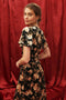 Floral Velvet Splice Shirred Waist Midi Dress-Dress-Blu Pepper-S-BLACK MULTI-Urbanheer