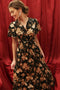 Floral Velvet Splice Shirred Waist Midi Dress-Dress-Blu Pepper-S-BLACK MULTI-Urbanheer