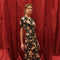 Floral Velvet Splice Shirred Waist Midi Dress-Dress-Blu Pepper-S-BLACK MULTI-Urbanheer