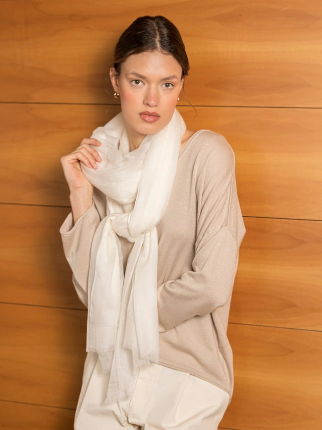 Florencia Ultra Thin Cashmere Shawl Ivory-Scarf-Bel Cashmere S.C.-94.5 x 39.4 in (240 x 100 cm)-Urbanheer