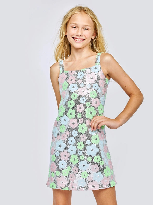 Flower Sequin Dress-Dress-Hannah Banana-4-SILVER MULTI-Urbanheer