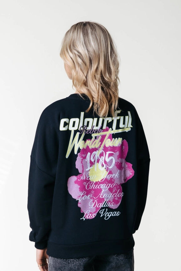 Flower World Tour Sweat | Black-Sweatshirt-Colourful Rebel-XXS-Black-Urbanheer