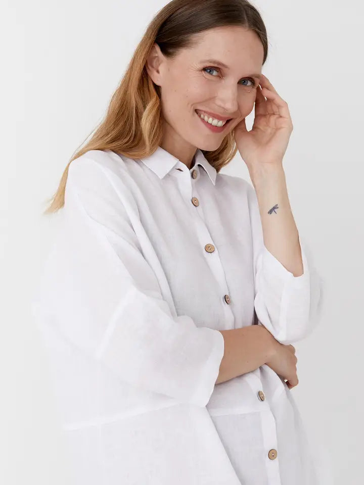 Flowing Linen Tunic-Shirt Sanibel in White-Tunic-MagicLinen-XS-White-Urbanheer