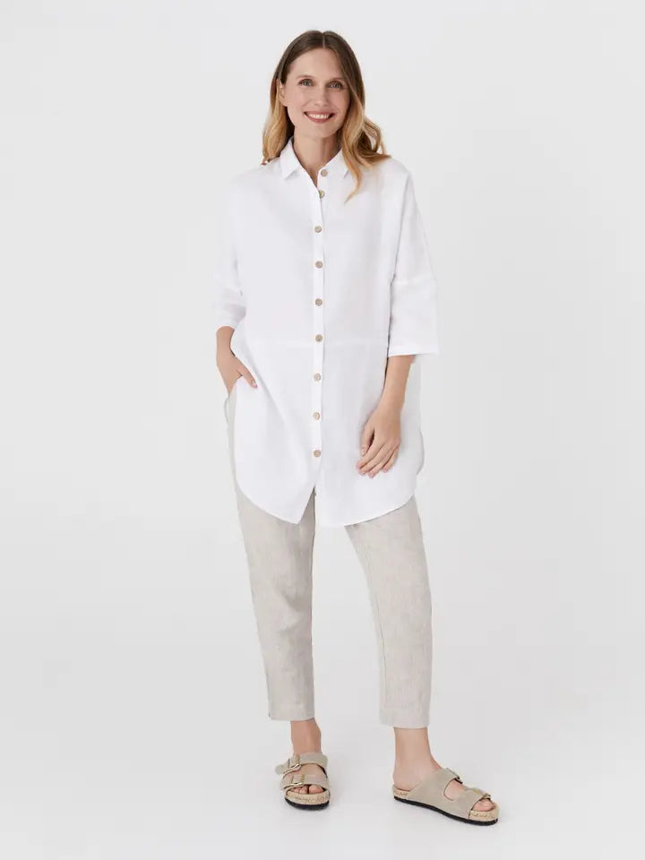 Flowing Linen Tunic-Shirt Sanibel in White-Tunic-MagicLinen-XS-White-Urbanheer