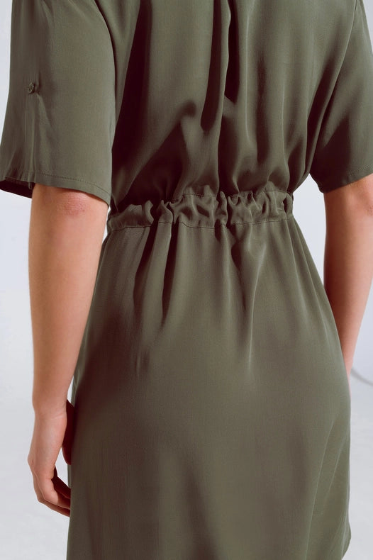 Flowy Button Up Dress With Belt And Side Pockets-Dress-Q2-S-Green-Urbanheer
