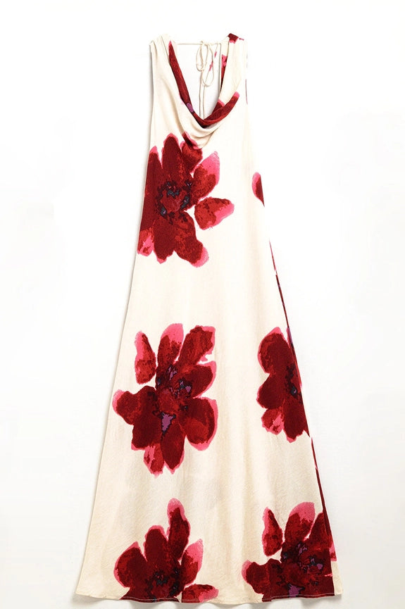 Flowy Sleeveless Maxi Dress with Floral Print-Dress-Q2-S-RED-Urbanheer