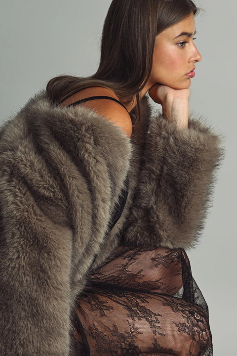 Fluffy Faux-Fur Collarless Jacket