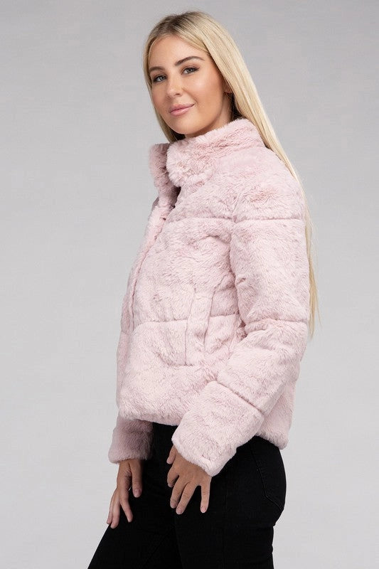 Fluffy Zip-Up Sweater Jacket Mauve-Jacket-Blak Wardrob-S-Urbanheer