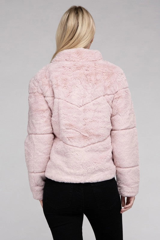 Fluffy Zip-Up Sweater Jacket Mauve-Jacket-Blak Wardrob-S-Urbanheer