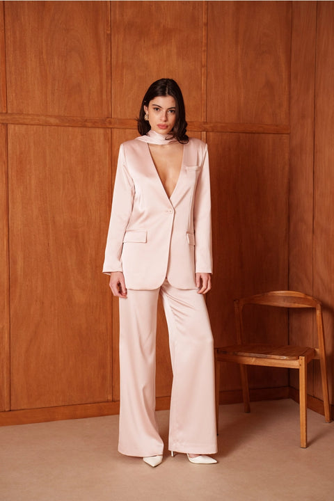 Fluid Satin Jacket with Scarf