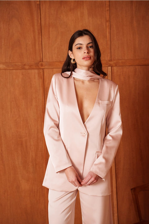Fluid Satin Jacket with Scarf