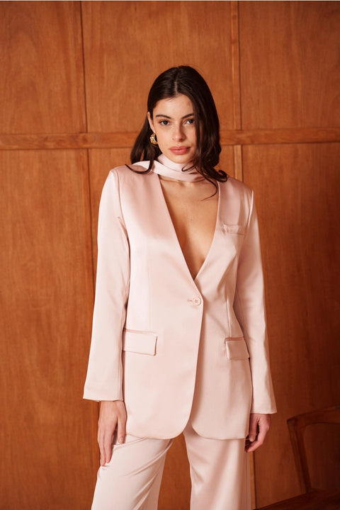 Fluid Satin Jacket with Scarf