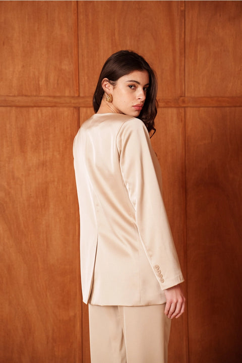 Fluid Satin Jacket with Scarf