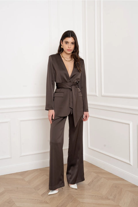 Fluid Satin Jacket with Scarf