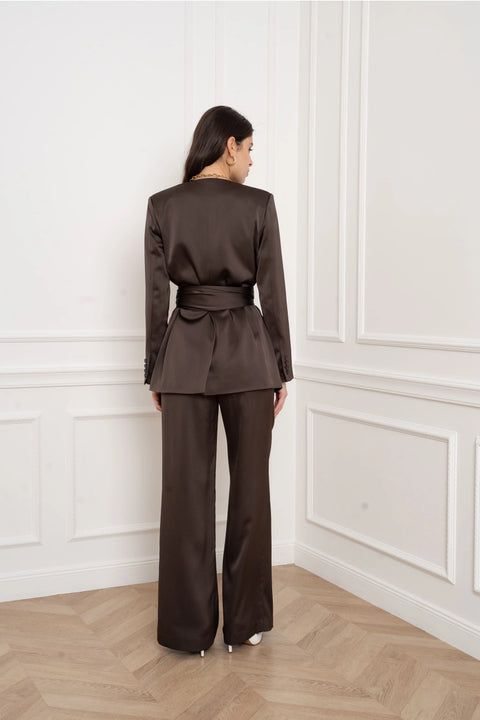 Fluid Satin Jacket with Scarf