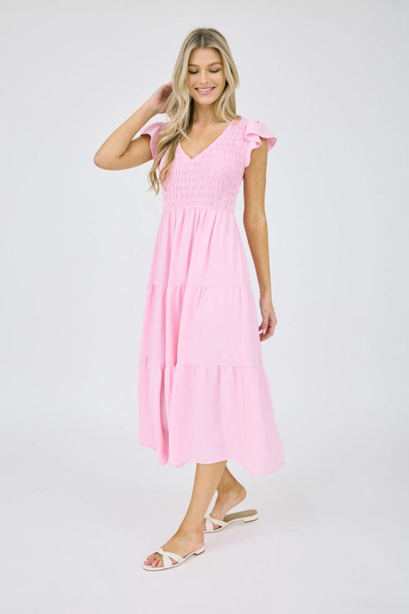 Flutter Sleeve Maxi Dress LIGHT PINK-Dress-Blu Pepper-S-LIGHT PINK-Urbanheer