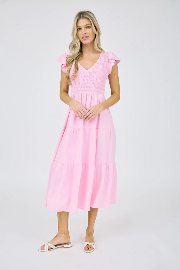 Flutter Sleeve Maxi Dress LIGHT PINK-Dress-Blu Pepper-S-LIGHT PINK-Urbanheer
