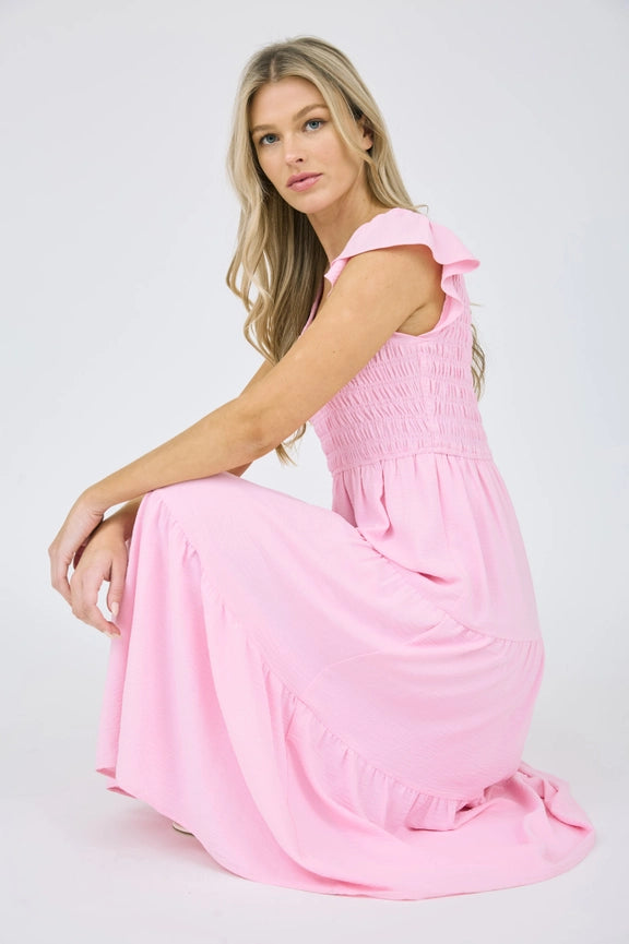 Flutter Sleeve Maxi Dress LIGHT PINK-Dress-Blu Pepper-S-LIGHT PINK-Urbanheer