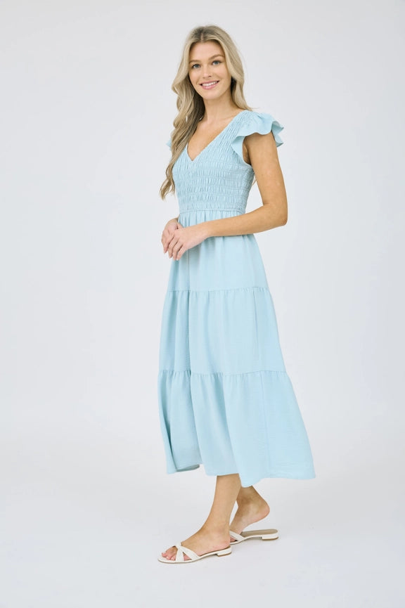 Blu Pepper Women's Flutter Sleeve Midi Dress - Blue - Casual dresses Blu Pepper Women's Flutter Sleeve Midi Dress - Blue - Casual dresses