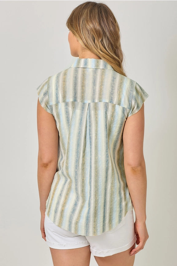 Flutter Sleeve Stripe Shirt Denim Blue Mix-Shirt-Mystree-S-Denim Blue Mix-Urbanheer