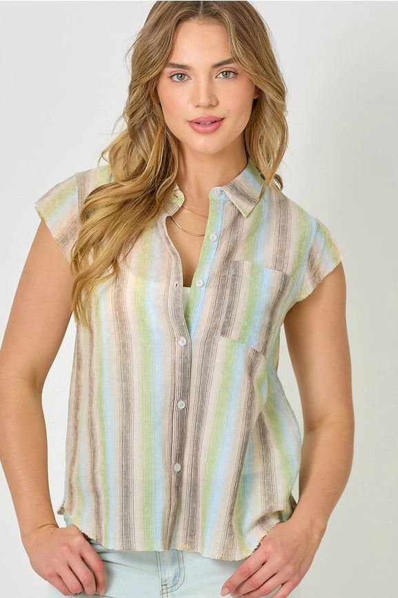 Flutter Sleeve Stripe Shirt Sand Mix-Shirt-Mystree-S-Sand Mix-Urbanheer