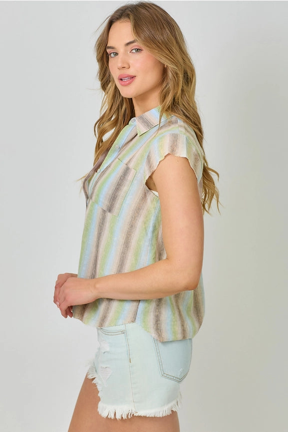 Flutter Sleeve Stripe Shirt Sand Mix-Shirt-Mystree-S-Sand Mix-Urbanheer