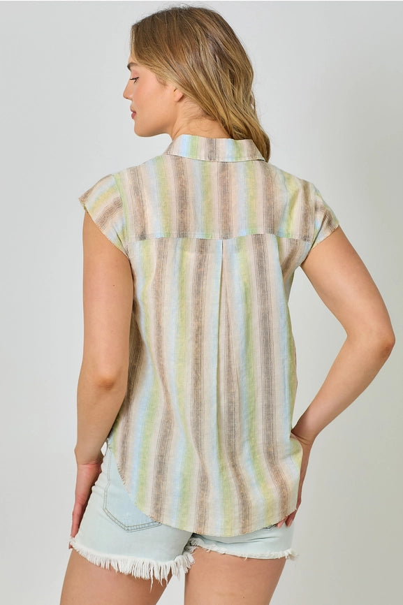 Flutter Sleeve Stripe Shirt Sand Mix-Shirt-Mystree-S-Sand Mix-Urbanheer