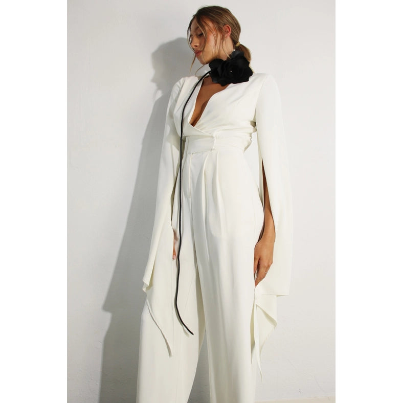 Fly Away Sleeve V Neck Jumpsuit-Clothing Jumpsuits-Mulla-S-CREAM-Urbanheer