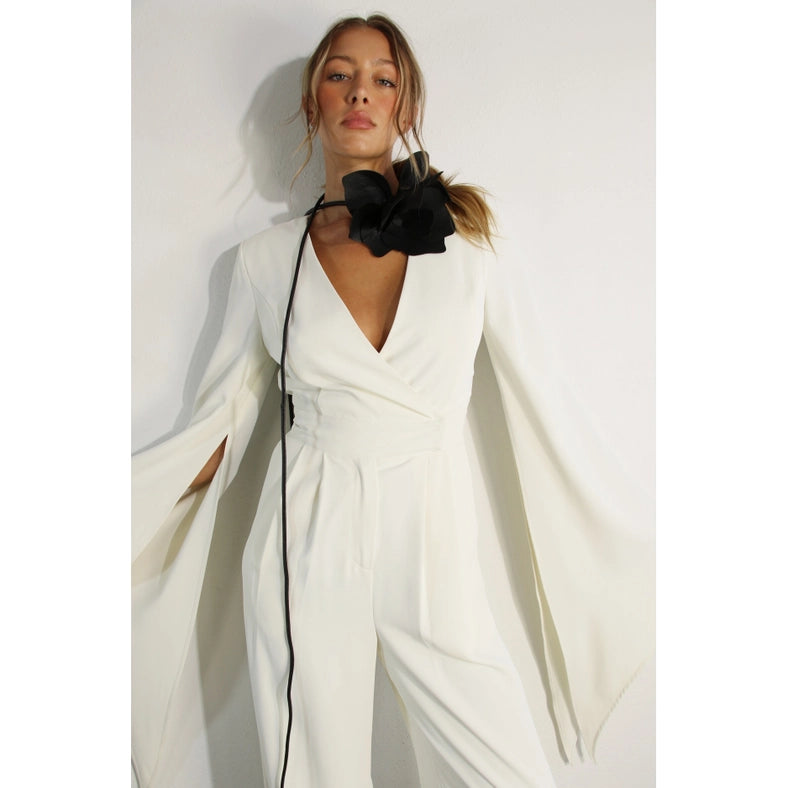 Fly Away Sleeve V Neck Jumpsuit-Clothing Jumpsuits-Mulla-S-CREAM-Urbanheer