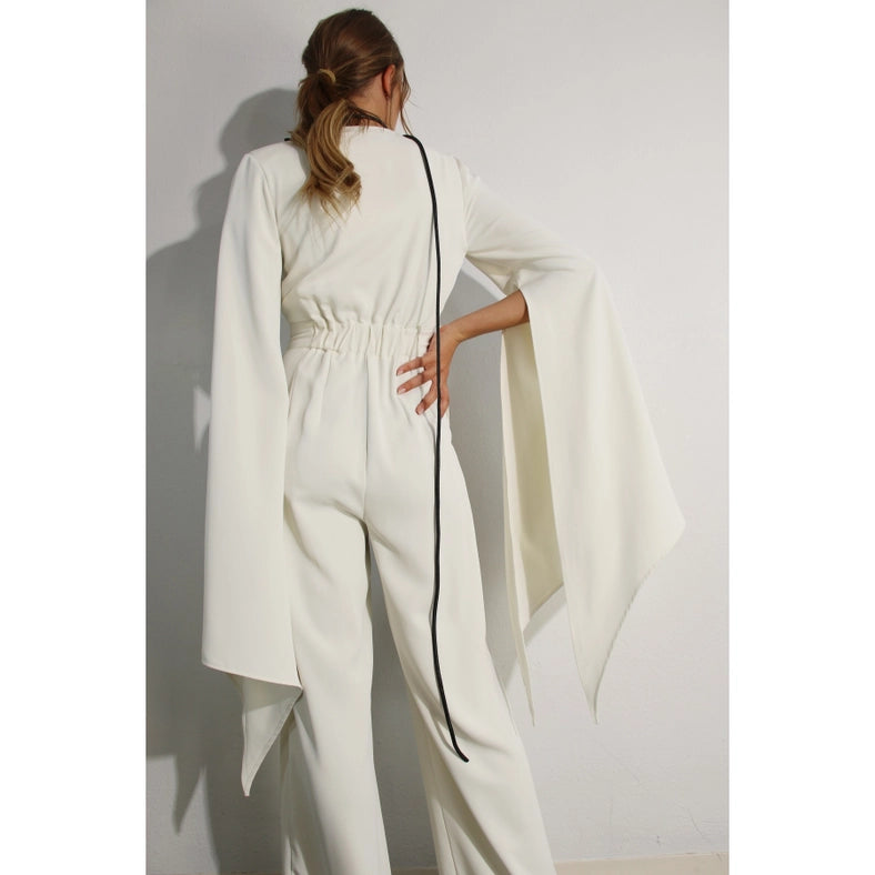 Fly Away Sleeve V Neck Jumpsuit-Clothing Jumpsuits-Mulla-S-CREAM-Urbanheer