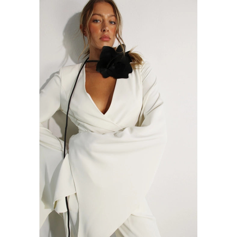 Fly Away Sleeve V Neck Jumpsuit-Clothing Jumpsuits-Mulla-S-CREAM-Urbanheer