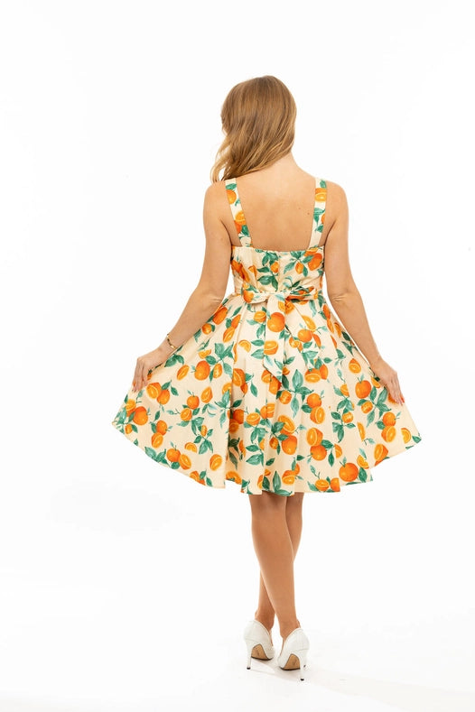 Fold-Over Fit and Flare Dress in Orange Print Padded Bust-Dress-Eva Rose Clothing-S-Urbanheer