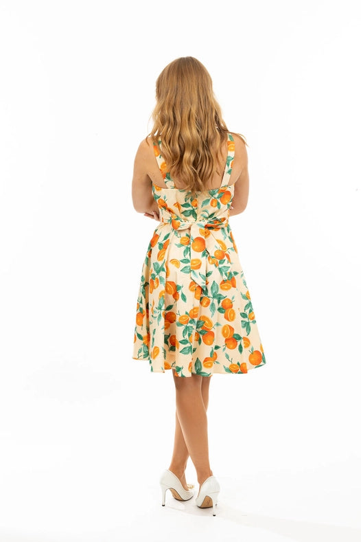 Fold-Over Fit and Flare Dress in Orange Print Padded Bust-Dress-Eva Rose Clothing-S-Urbanheer