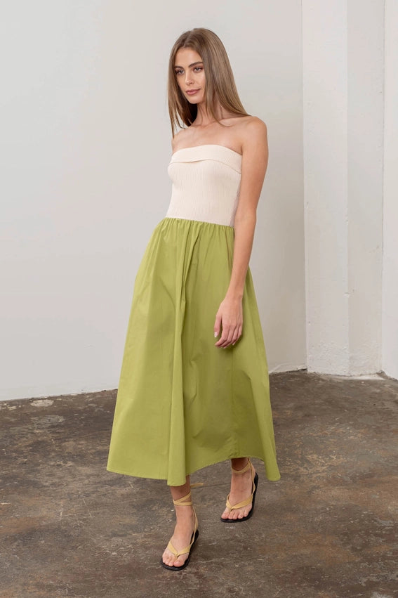 Moon River Strapless Two Tones Midi Dress | Green | Size M | Shopbop Moon River Strapless Two Tones Midi Dress | Green | Size M | Shopbop