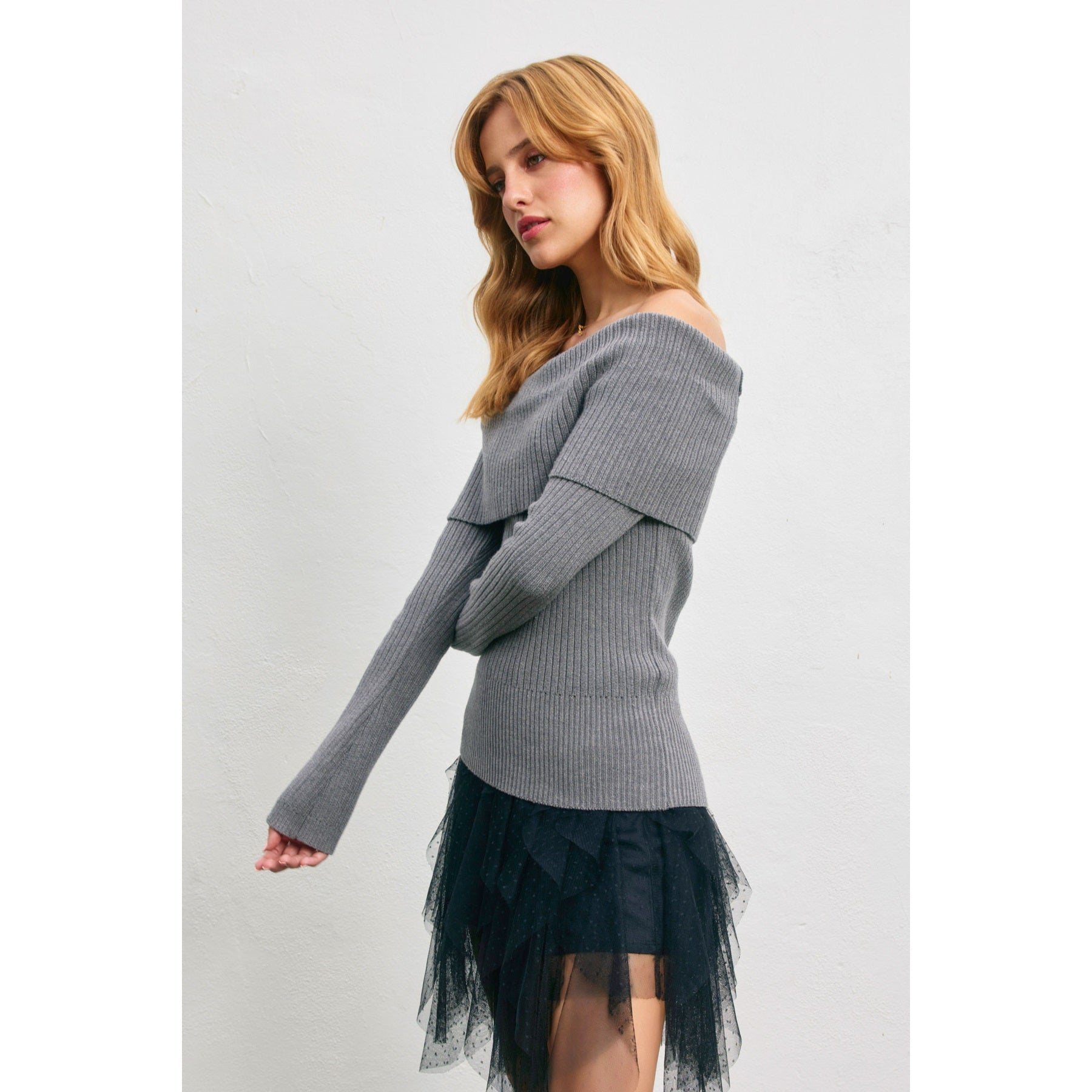 Foldover Off the Shoulder Sweater