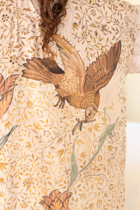 Folklore Bamboo Floral Bird Kimono Duster Robe-Kimono-Market of Stars-length 118cm width 78 cm-Urbanheer