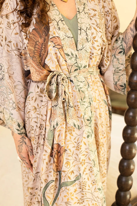 Folklore Bamboo Floral Bird Kimono Duster Robe-Kimono-Market of Stars-length 118cm width 78 cm-Urbanheer