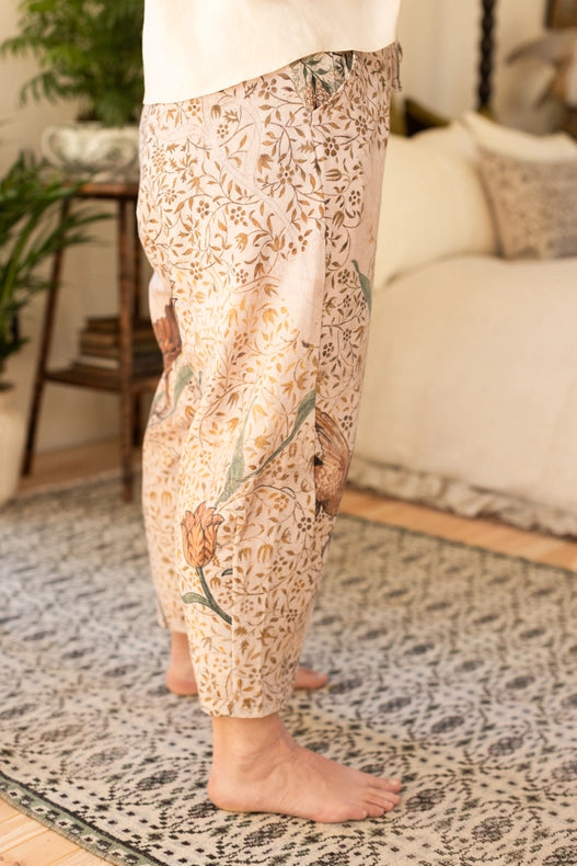 Folklore Boho Linen Floral & Bird Cropped Artist Pants-Pants-Market of Stars-S-Urbanheer