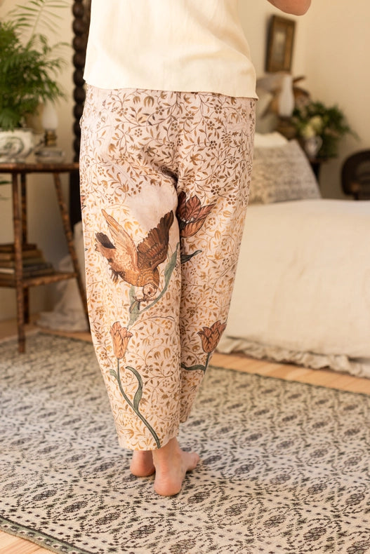 Folklore Boho Linen Floral & Bird Cropped Artist Pants-Pants-Market of Stars-S-Urbanheer