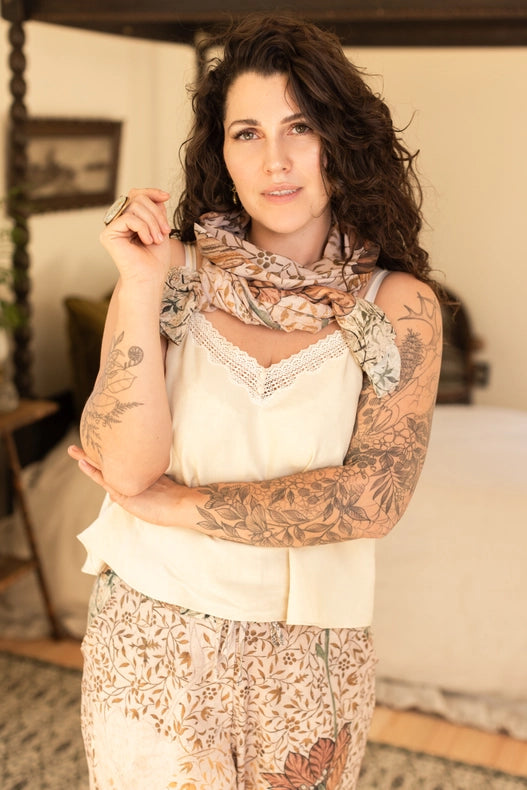 Folklore Floral Bamboo Scarf with Bird of Peace-Scarfs-Market of Stars-68cm x 155cm.-Urbanheer